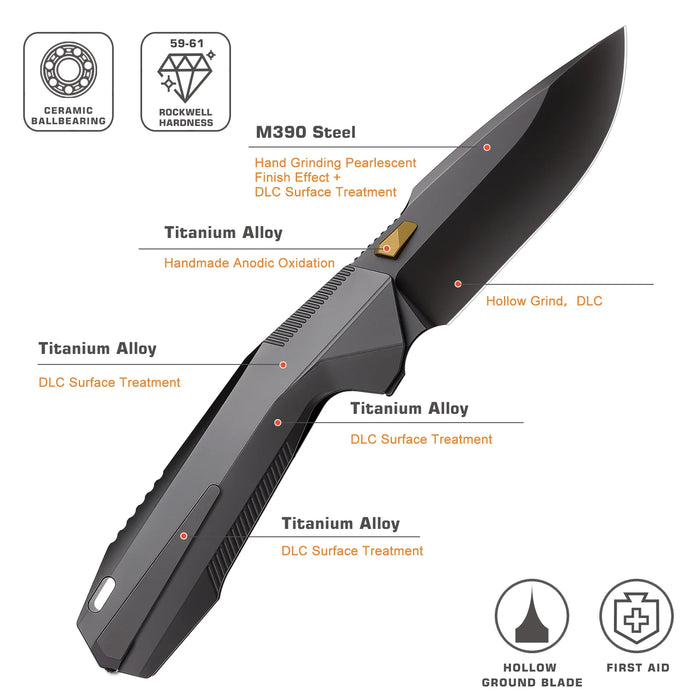 Remette RT-WK1-F Disassembly (M390, Drop Point, DLC, Titanium) Pocket Knife