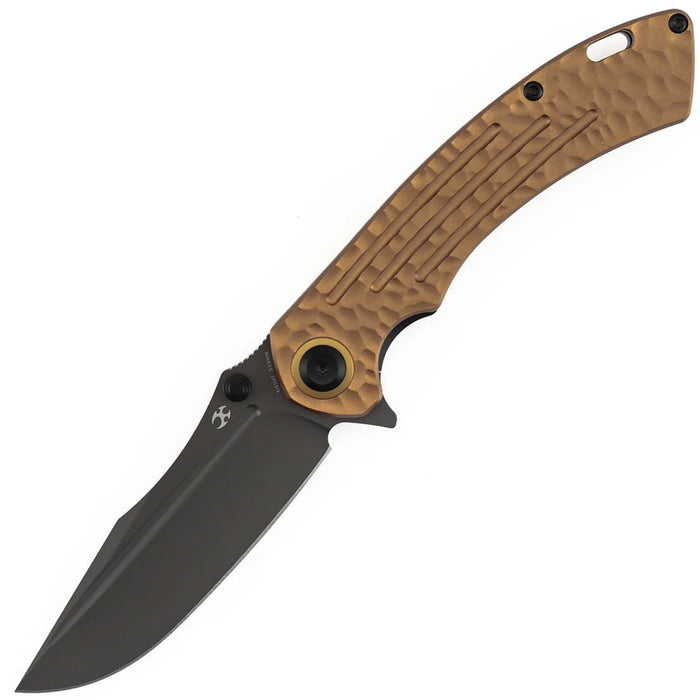 Kansept K1032A7 Pretatout (CPM S35VN, Drop Point, Stonewashed, Golden Aluminum with Rock Texture) Folding Knife