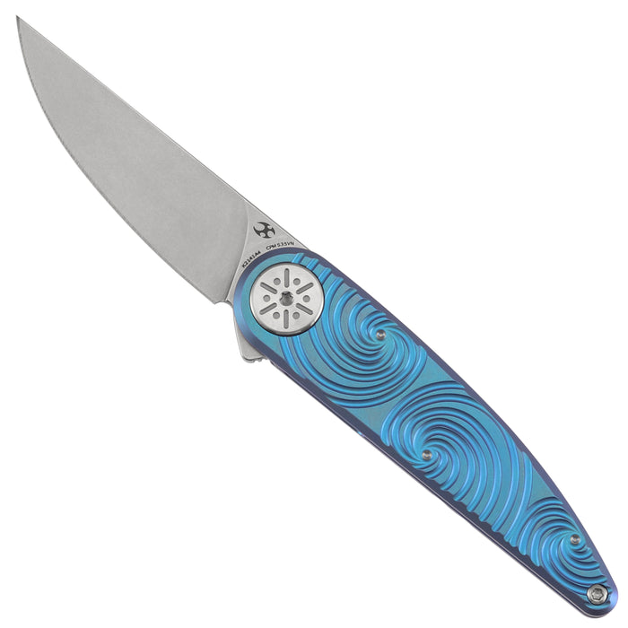 Kansept K2141A4 Symétrix (CPM S35VN, Stonewashed, Blue-Purple Anodized Titanium with Swirl Pattern) Folding Knife