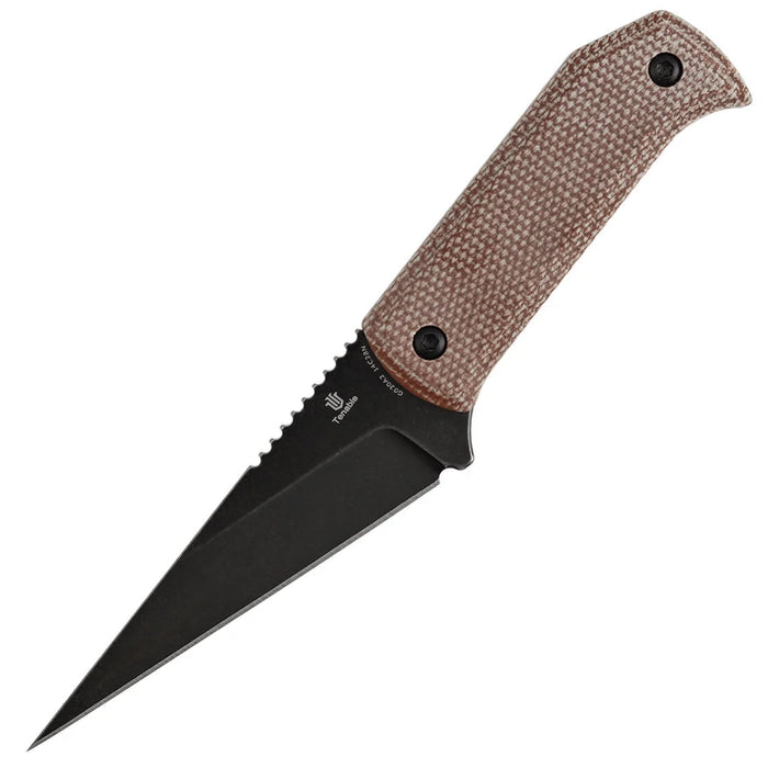 Tenable G020A2 ToothPik (14C28N, Modified Kiridashi, Blackwash, Brown Micarta) Fixed Blade Knife