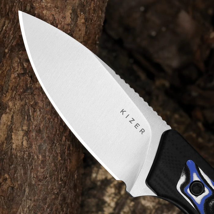 Kizer 1108A6 Whiskey Jack (AEB-L, Drop Point, Satin, G10, Micarta, Skeletonized Tang) Fixed Blade Knife