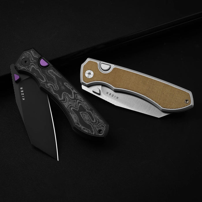 Kizer Ki3738A2 Wharning (S45VN, Wharncliffe, Sheepsfoot, Aluminum/Norplex UltreX Micarta) Pocket Knife