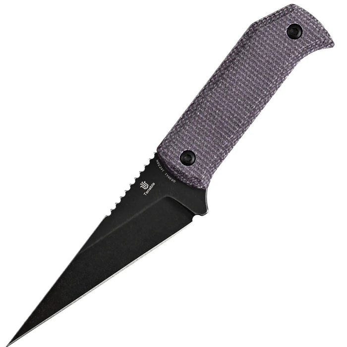 Tenable G020A1 ToothPik (14C28N, Modified Kiridashi, Blackwash, Purple Micarta) Fixed Blade Knife
