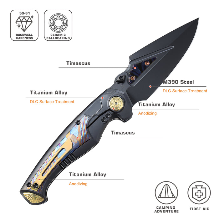 Remette SCPT-B RT-Scepter (M390, Harpoon, DLC, Titanium Timascus, Button Frame Lock) Pocket Knife
