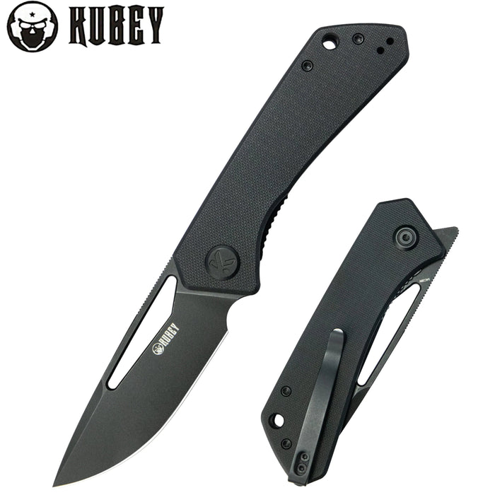 Kubey KU331S Thalia (14C28N, Drop Point, Blackwash, Black G10) Front Flipper EDC Pocket Folding Knife