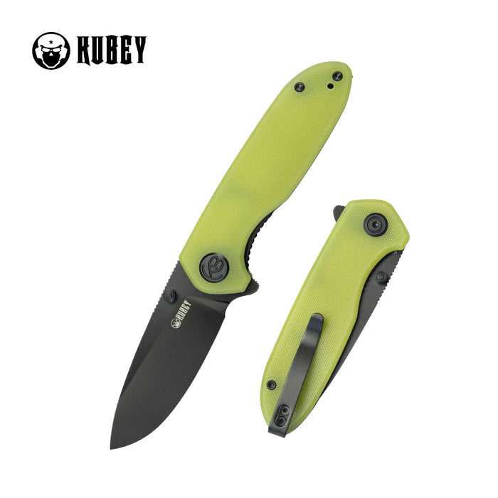 Kubey KU342G Belus (AUS-10, Drop Point, Blackwash, Translucent Yellow G10, Liner Lock) Folding Pocket Knife
