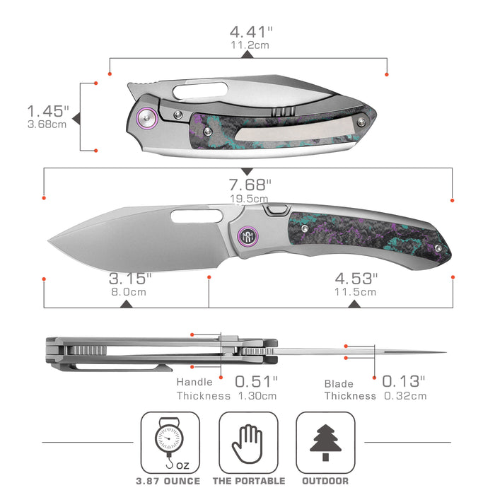 Remette ORCAJY RT-Orca (M390, Drop Point, Pearlescent, Titanium & Carbon Fiber, Button Frame Lock) Pocket Knife