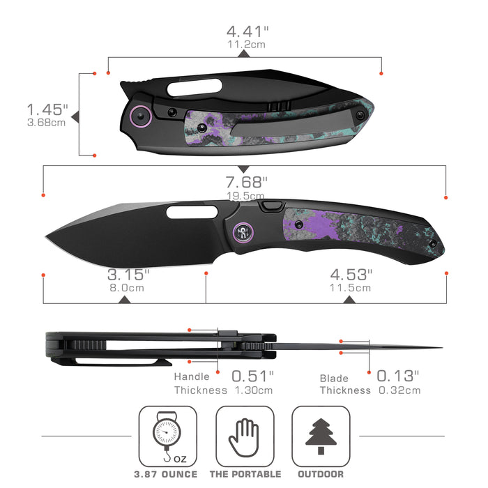 Remette ORCAJYD RT-Orca (M390, Drop Point, Pearlescent DLC, Titanium & Jazzy CamoCarbon, Button Frame Lock) Folding Pocket Knife