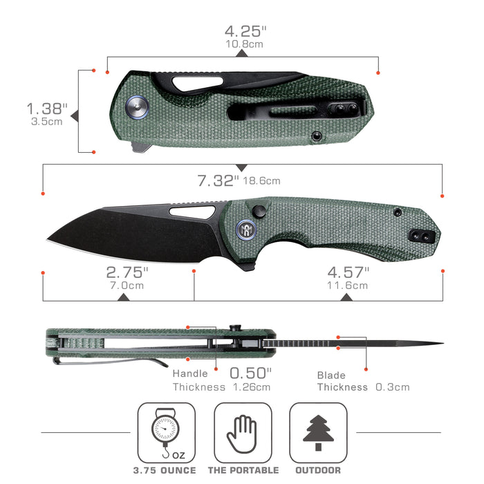 Remette RTCMLE RT-Camel (14C28N, Sheepsfoot, Titanium Plated Stonewashed, Micarta, Button Liner Lock) Folding Pocket Knife