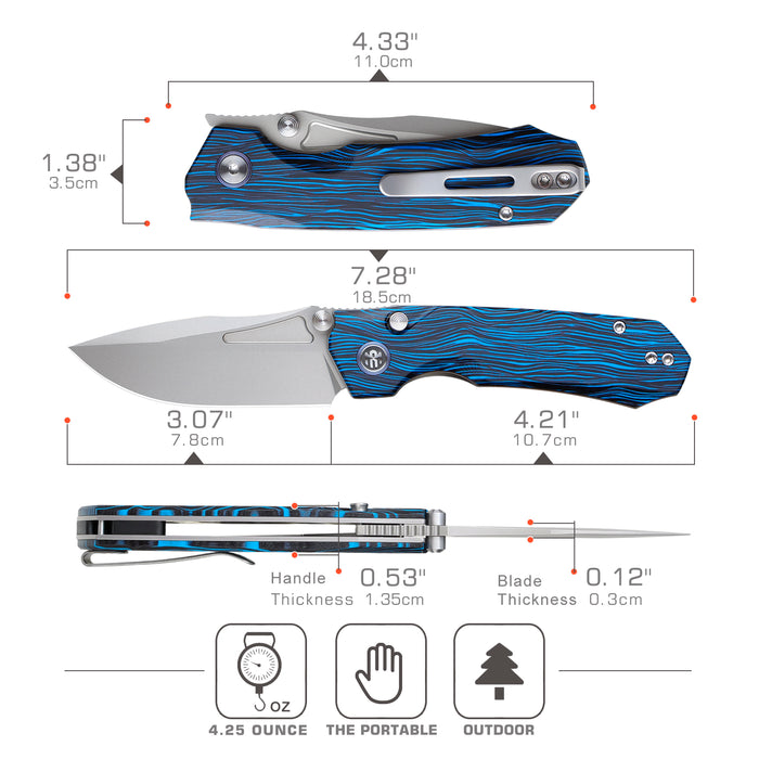 REMETTE RNGC4 RT-Rhino (14C28N, Sandblasted, Drop Point, G10, Blue/Black) Folding Knife
