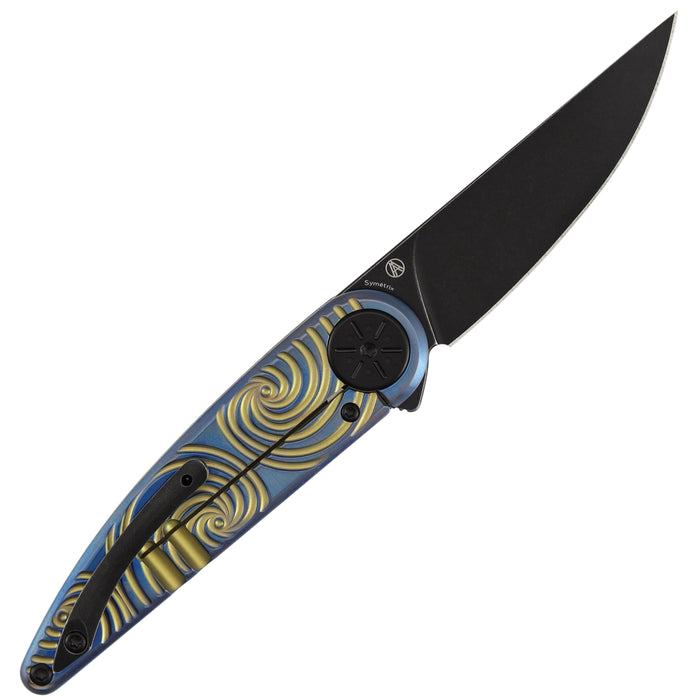Kansept K2141A3 Symétrix (CPM S35VN, Blackwash, Clip Point, Blue Anodized Titanium with Gold Swirl Pattern) Pocket Knife