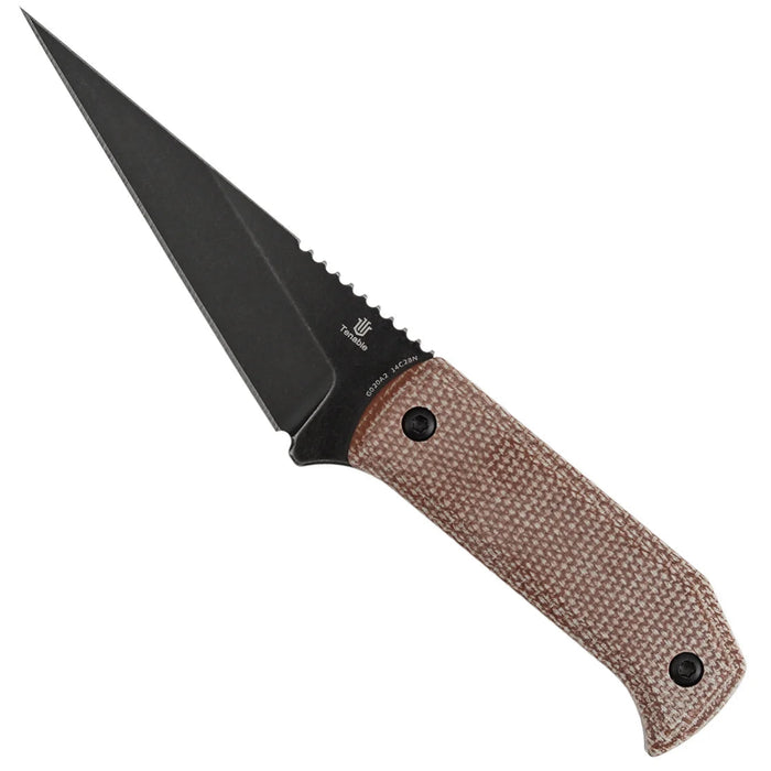 Tenable G020A2 ToothPik (14C28N, Modified Kiridashi, Blackwash, Brown Micarta) Fixed Blade Knife