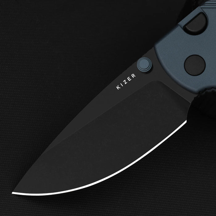 Kizer V3801A3 Glaux (14C28N, Drop Point, Black PVD, Stonewashed, Aluminum, Button Liner Lock) Pocket Knife