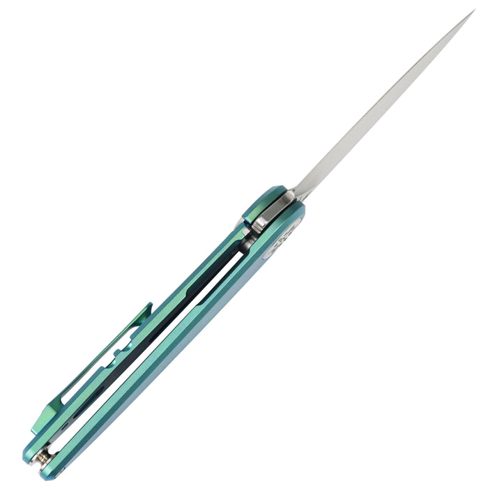 Kansept K2141A2 Symétrix (CPM S35VN, Stonewashed, Clip Point, Green Anodized Titanium) Pocket Knife