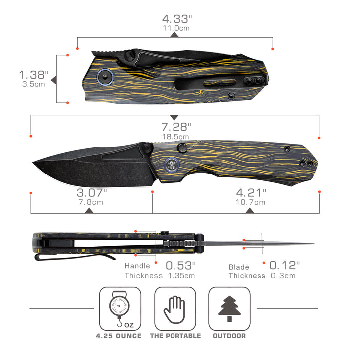 REMETTE RNGC3 RT-Rhino (14C28N, Black, Stonewashed, Drop Point, G10, Yellow/Black) Folding Knife