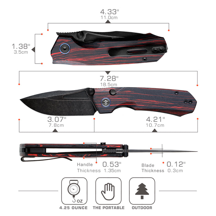 REMETTE RNGC2 RT-Rhino (14C28N, Black, Stonewashed, Drop Point, G10, Red/Black) Folding Knife