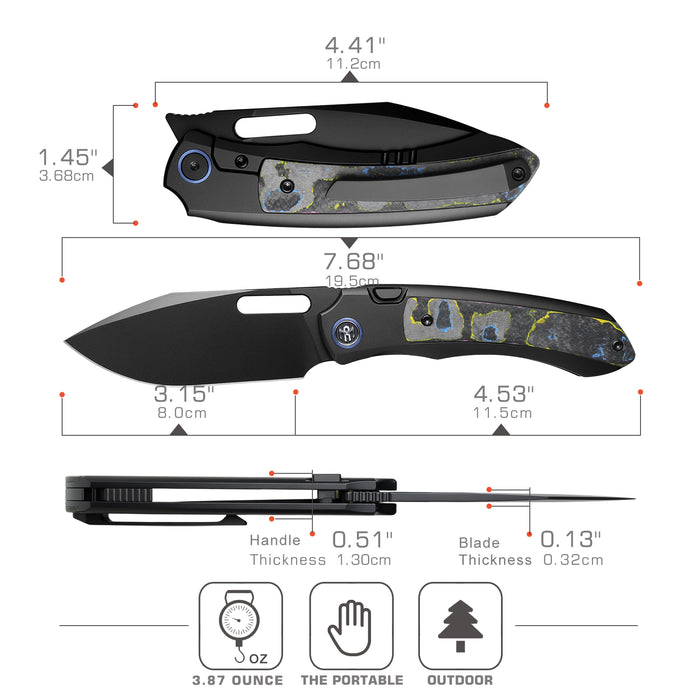 Remette ORCAURD RT-Orca (M390, Drop Point, Pearlescent DLC, Titanium & Ultimate Warrior CamoCarbon, Button Frame Lock) Folding Pocket Knife