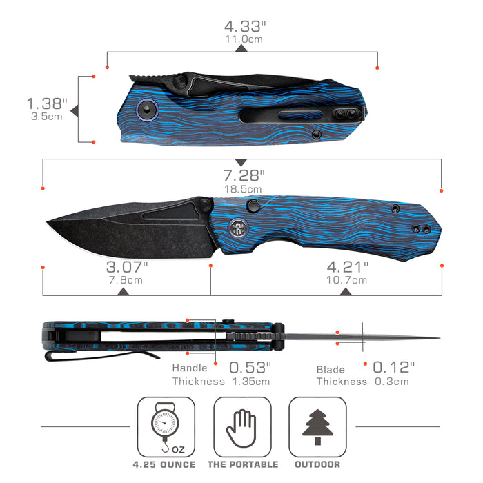 REMETTE RNGC1 RT-Rhino (14C28N, Black, Stonewashed, Drop Point, Blue/Black G10) Folding Knife