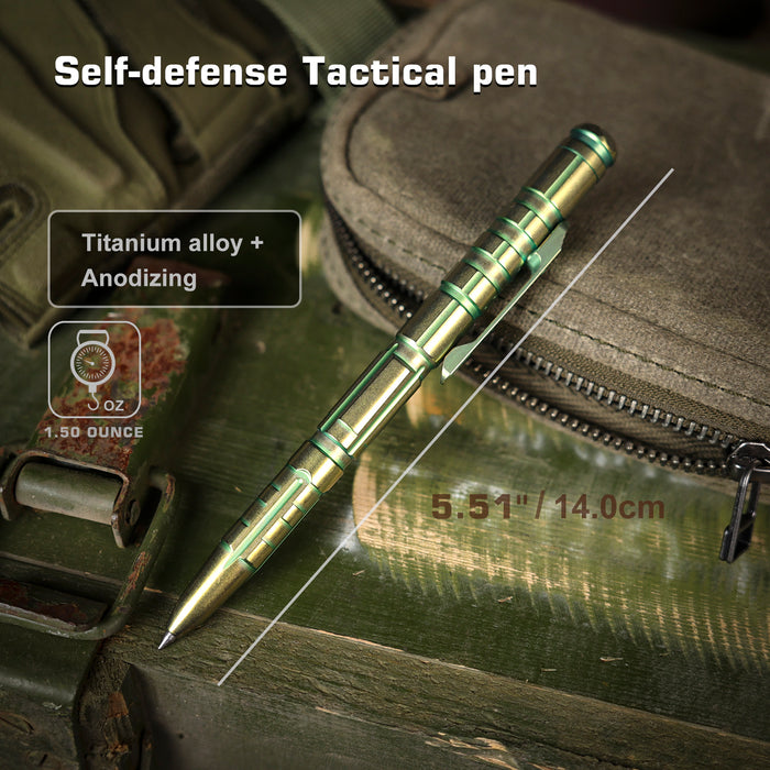 REMETTE RT-TP1C Tactical Slide Click Pen (Gold/Green Titanium, Glassbreaker) Tactical Pen