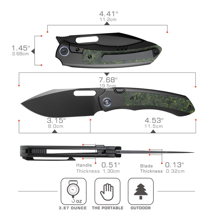 Remette ORCALS RT-Orca (M390, Drop Point, Pearlescent, Titanium & Carbon Fiber, Button Frame Lock) Pocket Knife