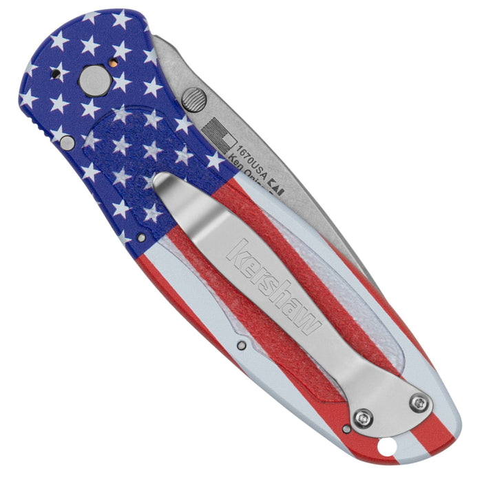Kershaw 1670USA Blur USA Flag (14C28N, Recurve, Stonewashed, Aluminum, Assisted Opening) Pocket Knife