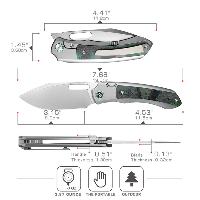 Remette ORCAKD RT-Orca (M390, Drop Point, Pearlescent, Titanium & Carbon Fiber, Button Frame Lock) Pocket Knife