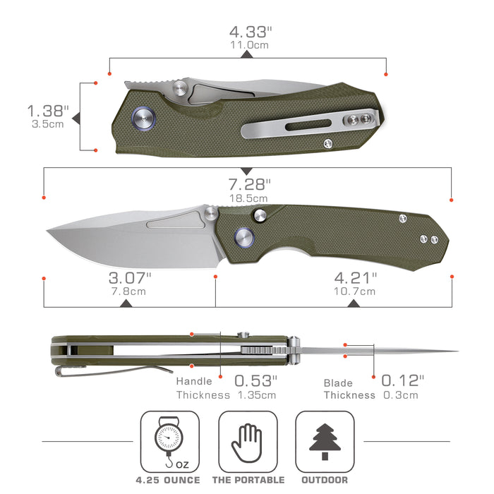 REMETTE RNGD2 RT-Rhino (D2, Drop Point, Sandblasted, G10, OD Green) Pocket Knife
