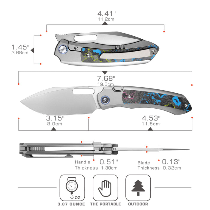 Remette ORCAUR RT-Orca (M390, Drop Point, Pearlescent, Titanium & Carbon Fiber, Button Frame Lock) Pocket Knife