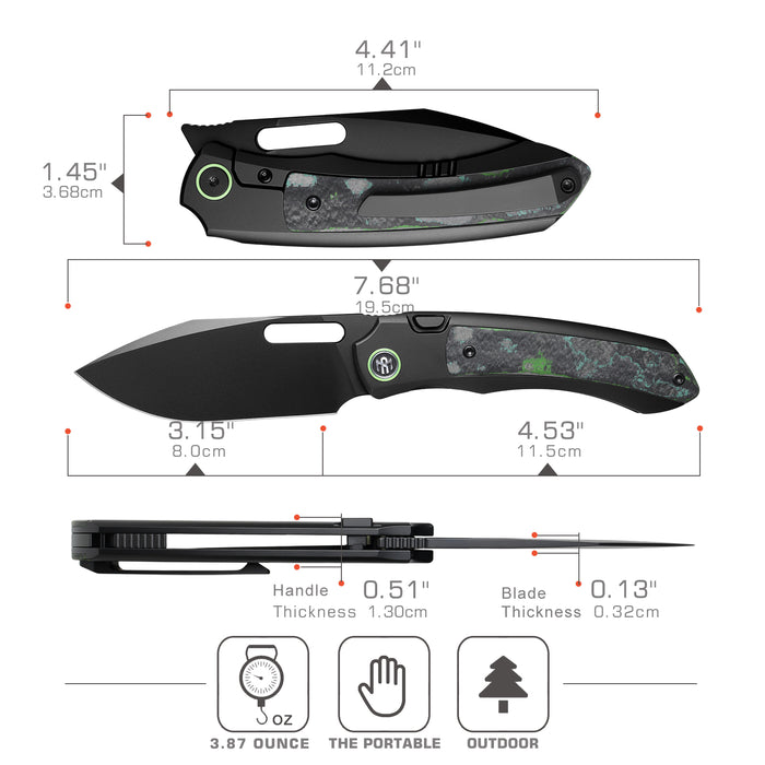 Remette ORCAKDD RT-Orca (M390, Drop Point, Pearlescent DLC, Titanium & Kelp Bed CamoCarbon, Button Frame Lock) Folding Pocket Knife