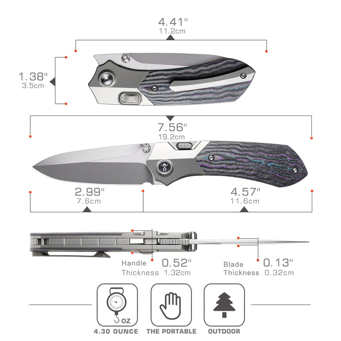 Remette RTPT-JAC RT-Meteor (M390, Drop Point, Pearlescent, Titanium & Carbon Fiber, Button Liner Lock) Folding Pocket Knife