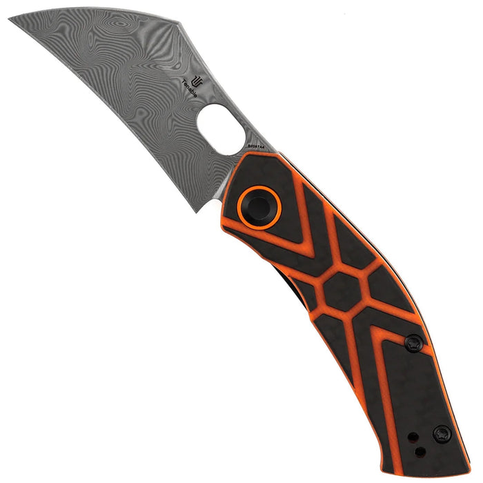 Tenable B2087A4 Osprey (Damascus, Recurved Hawkbill, Twill Carbon Fiber & Orange G10) Folding Knife