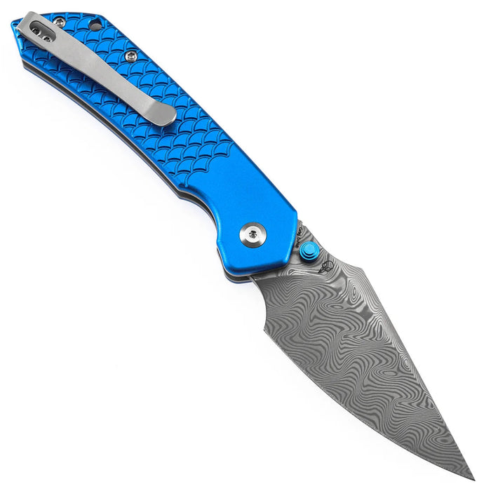Tenable B1034H9 Fenrir (Damascus, Harpoon, Blackwash, Dark Blue Anodized Aluminum with Fishscale Texture) Folding Knife