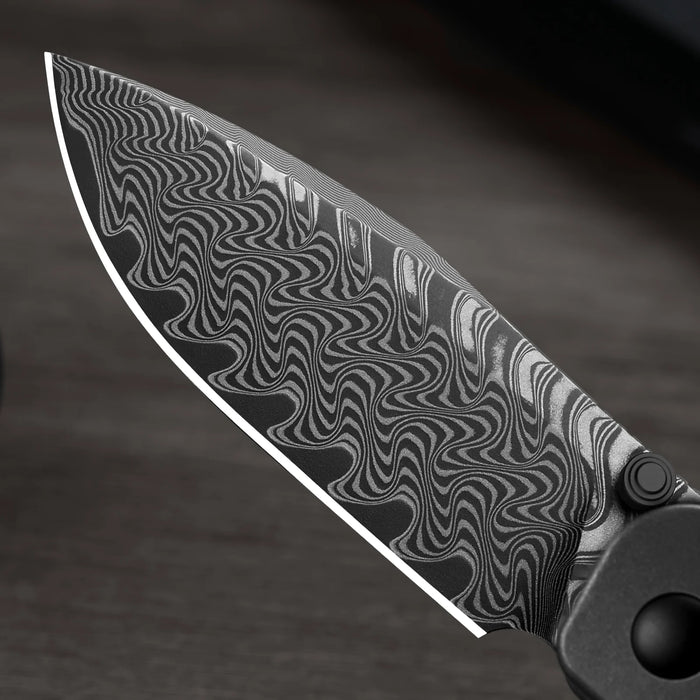 Kizer Ki3685A1 Coywolf (Damascus, Acid-Washed, Drop Point, Titanium/Carbon Fiber) Pocket Knife