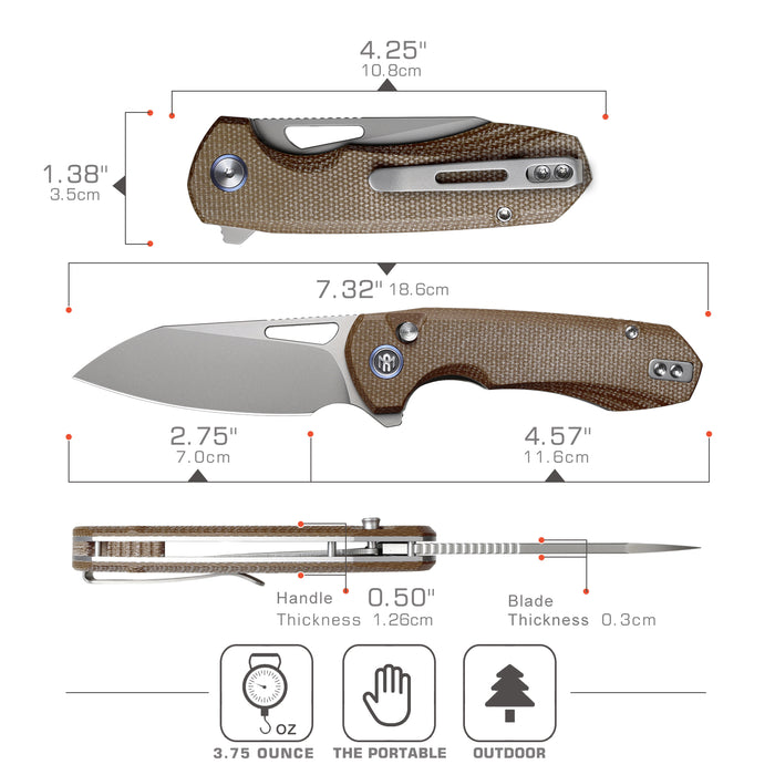 Remette RTCMLF RT-Camel (14C28N, Sheepsfoot, Ceramic Sandblasted, Micarta, Button Liner Lock) Folding Pocket Knife