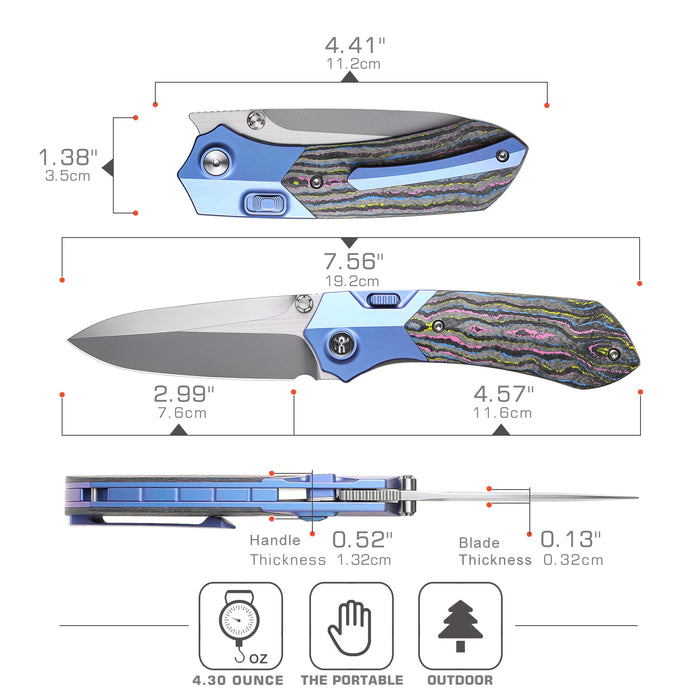 Remette RTPT-UC RT-Meteor (M390, Drop Point, Pearlescent, Titanium & Carbon Fiber, Button Liner Lock) Folding Pocket Knife