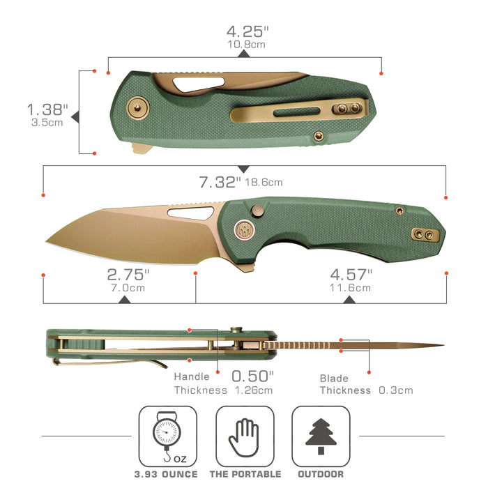 Remette RTCMLD RT-Camel (14C28N, Sheepsfoot, Titanium Plated, G10, Button Liner Lock) Folding Pocket Knife