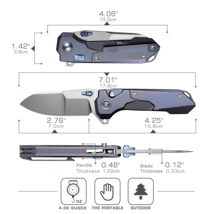 Remette RTCO-TB Cosmic (M390, Drop Point, Bead Blasted, Titanium, Button Liner Lock) Pocket Knife