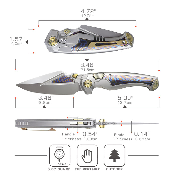 Remette SCPT-A RT-Scepter (M390, Harpoon, Bead Blasted, Titanium Timascus, Button Frame Lock) Pocket Knife