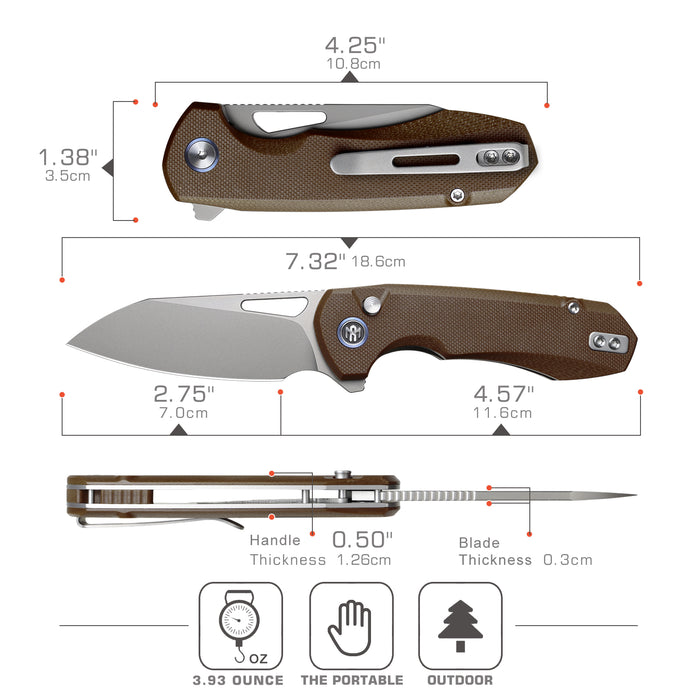 Remette RTCMLC RT-Camel (14C28N, Sheepsfoot, Ceramic Sandblasted, G10, Button Liner Lock) Folding Pocket Knife