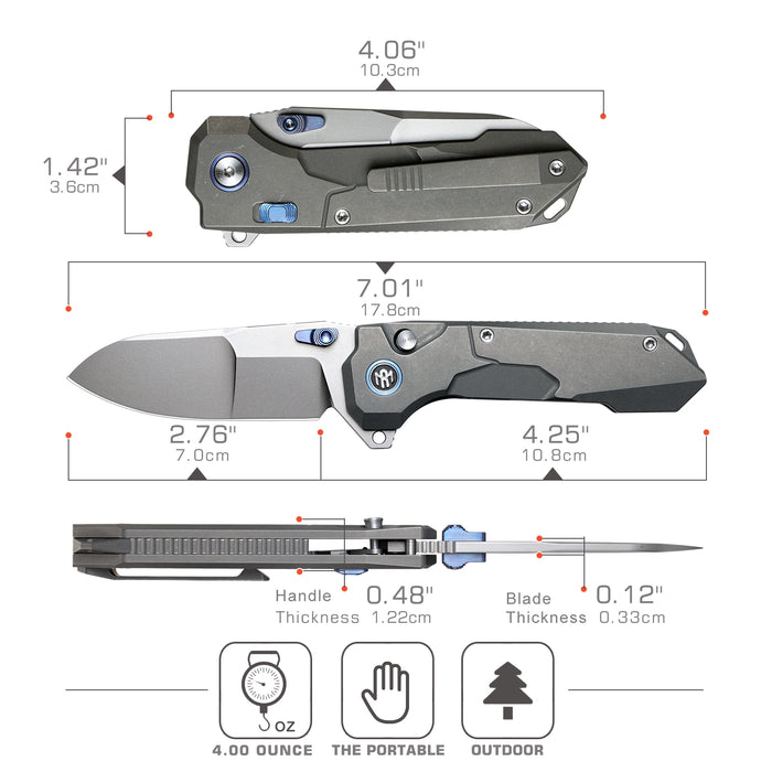 Remette RTCO-TG Cosmic (M390, Drop Point, Bead Blasted, Titanium, Button Liner Lock) Pocket Knife