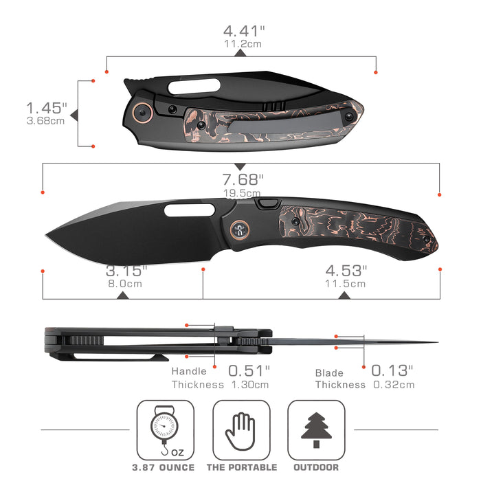 Remette ORCATB RT-Orca (M390, Drop Point, Pearlescent, Titanium & Carbon Fiber, Button Frame Lock) Pocket Knife