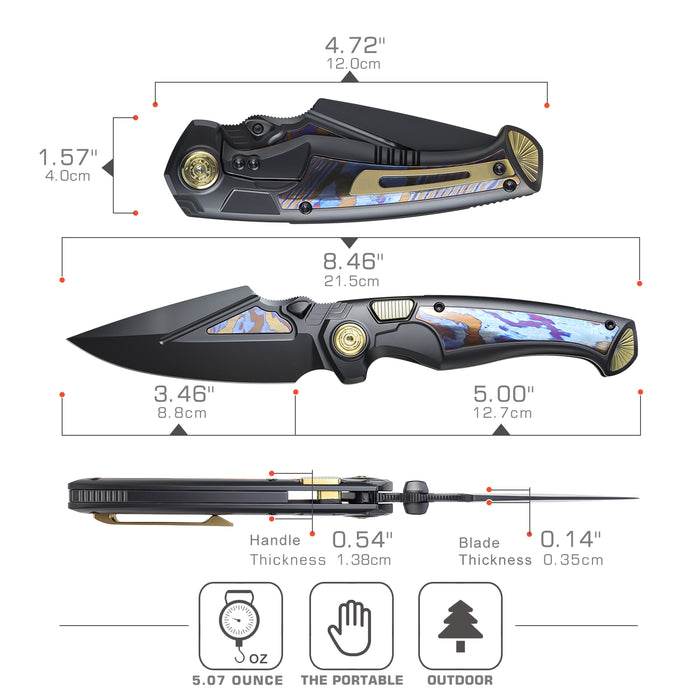 Remette SCPT-B RT-Scepter (M390, Harpoon, DLC, Titanium Timascus, Button Frame Lock) Pocket Knife