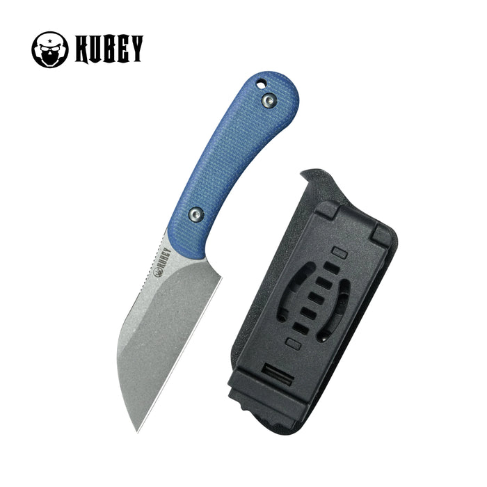 Kubey KU412C RockHopper (14C28N, Wharncliffe, Beadblast, Blue Micarta) Fixed Blade Knife