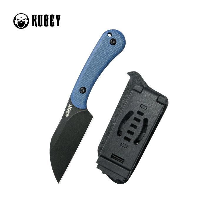 Kubey KU412D RockHopper (14C28N, Wharncliffe, Blackwash, Blue Micarta) Fixed Blade Knife