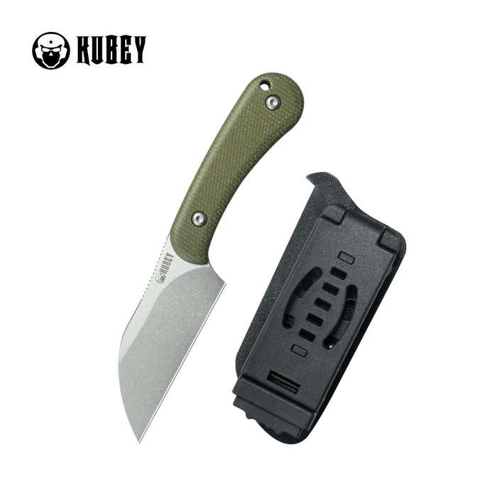 Kubey KU412E RockHopper (14C28N, Wharncliffe, Beadblast, Green Micarta) Fixed Blade Knife