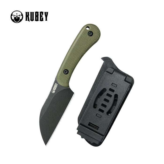 Kubey KUB412F RockHopper (14C28N, Wharncliffe, Blackwash, Green Micarta) Fixed Blade Knife