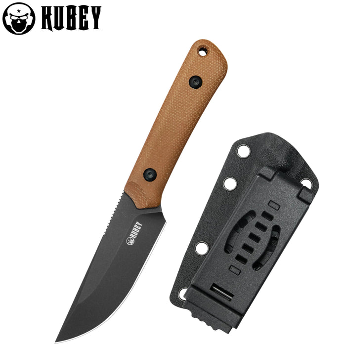Kubey KU413F Thorn (14C28N, Drop Point, Blackwash, Brown Micarta) Fixed Blade Knife