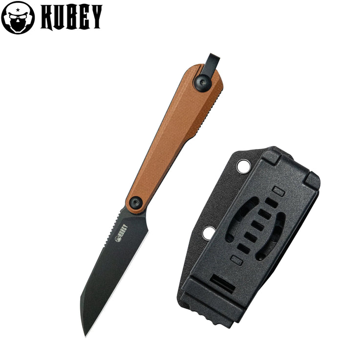KUBEY KU450C YAG (14C28N, Sheepsfoot, Blackwash, Brown Micarta, Kydex Sheath) Fixed Blade Knife