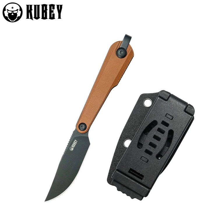 KUBEY KU451C YAG (14C28N, Drop Point, Blackwash, Brown Micarta, Kydex Sheath) Fixed Blade Knife