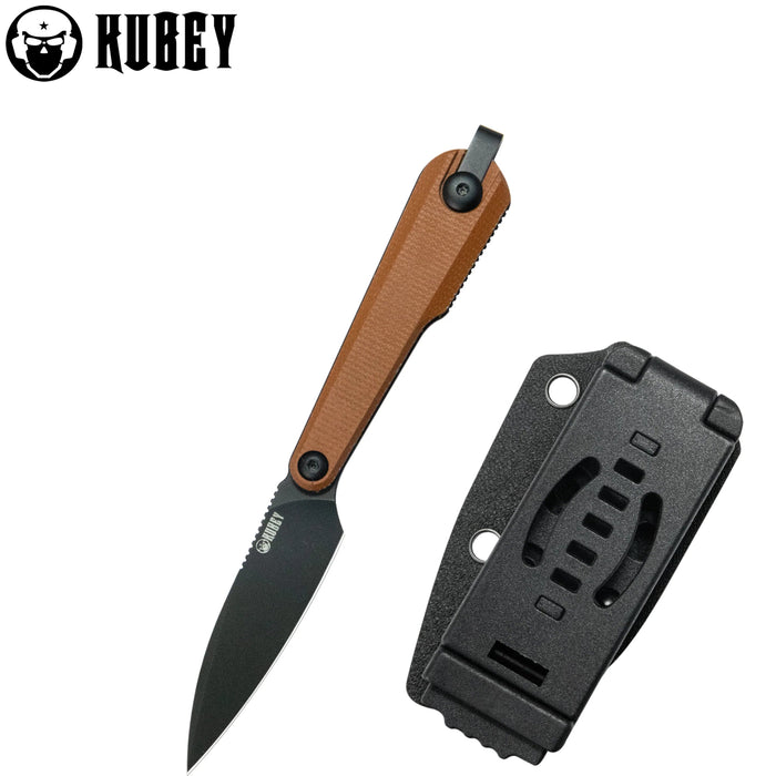 Kubey KU452C YAG (14C28N, Wharncliffe, Blackwash, Brown Micarta, Kydex Sheath) Fixed Blade Knife